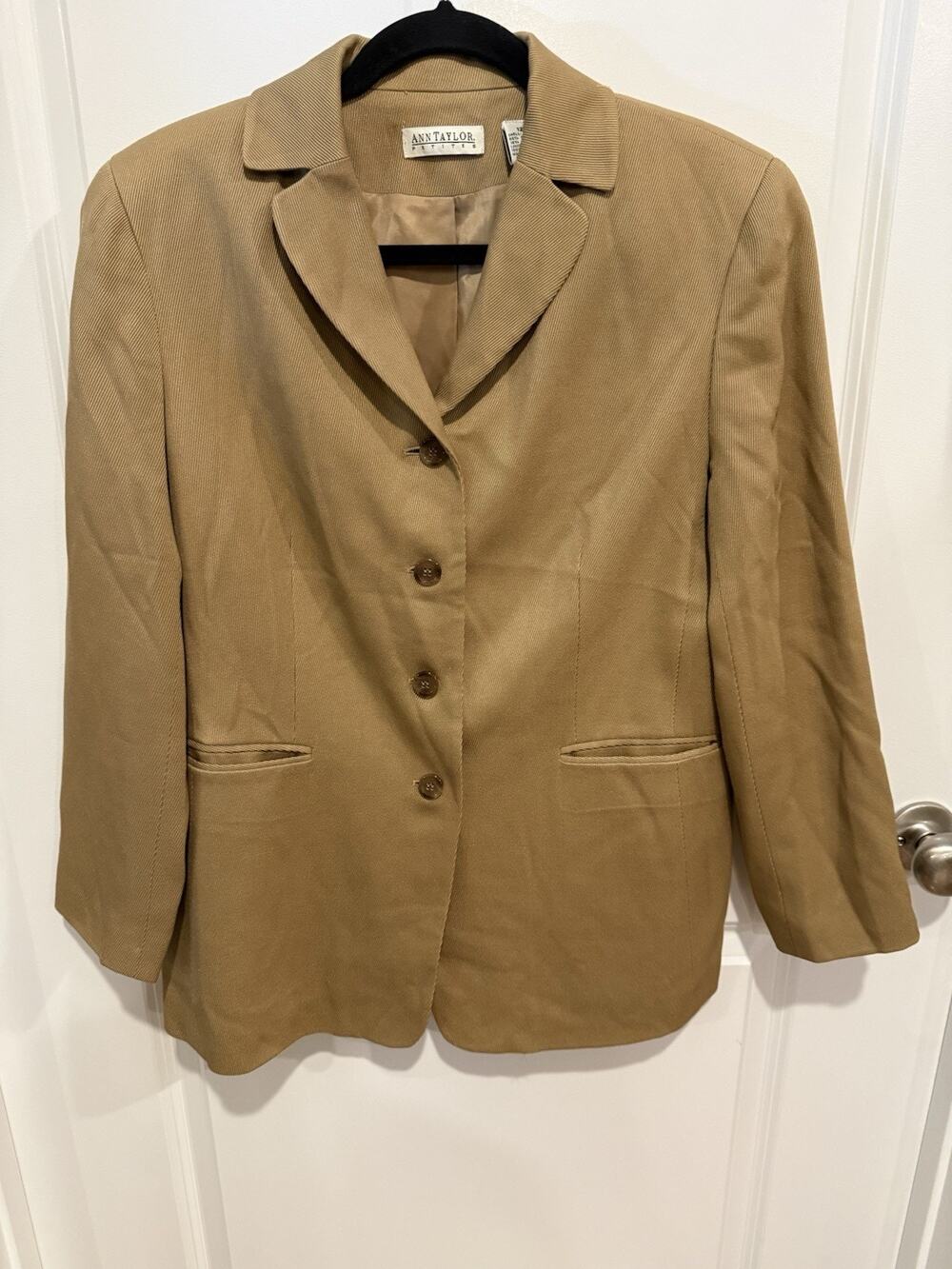 Ann Taylor Petites Women’s Tan Blazer Size 12 Wool Silk Blend Lined Career